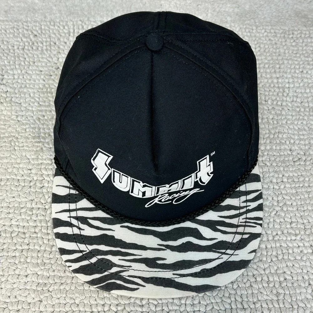 90s Vintage Summit Racing Snapback Trucker Hat OSFA Zebra Print Nascar Cap